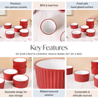 Cresta Ceramic Snack Bowl Set Of 6 Red 400ml Nestasia