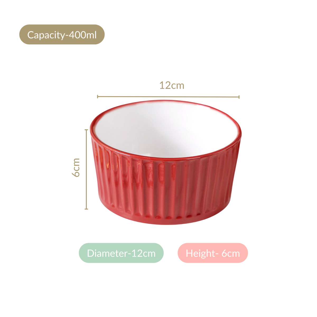 Cresta Ceramic Snack Bowl Set Of 6 Red 400ml Nestasia