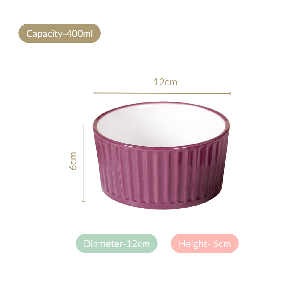 Set of 6 Ceramic Cresta Snack Bowl Purple 400ml Nestasia