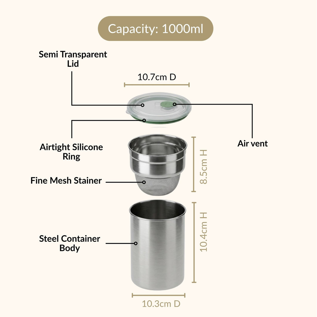 Stainless Steel Curd Strainer 1000ml Nestasia