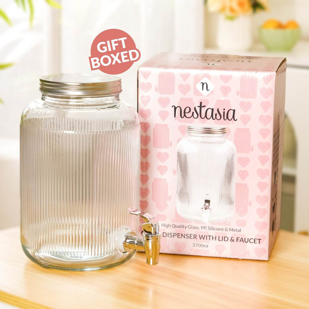 Ribbed Glass Drink Dispenser 3700ml Nestasia