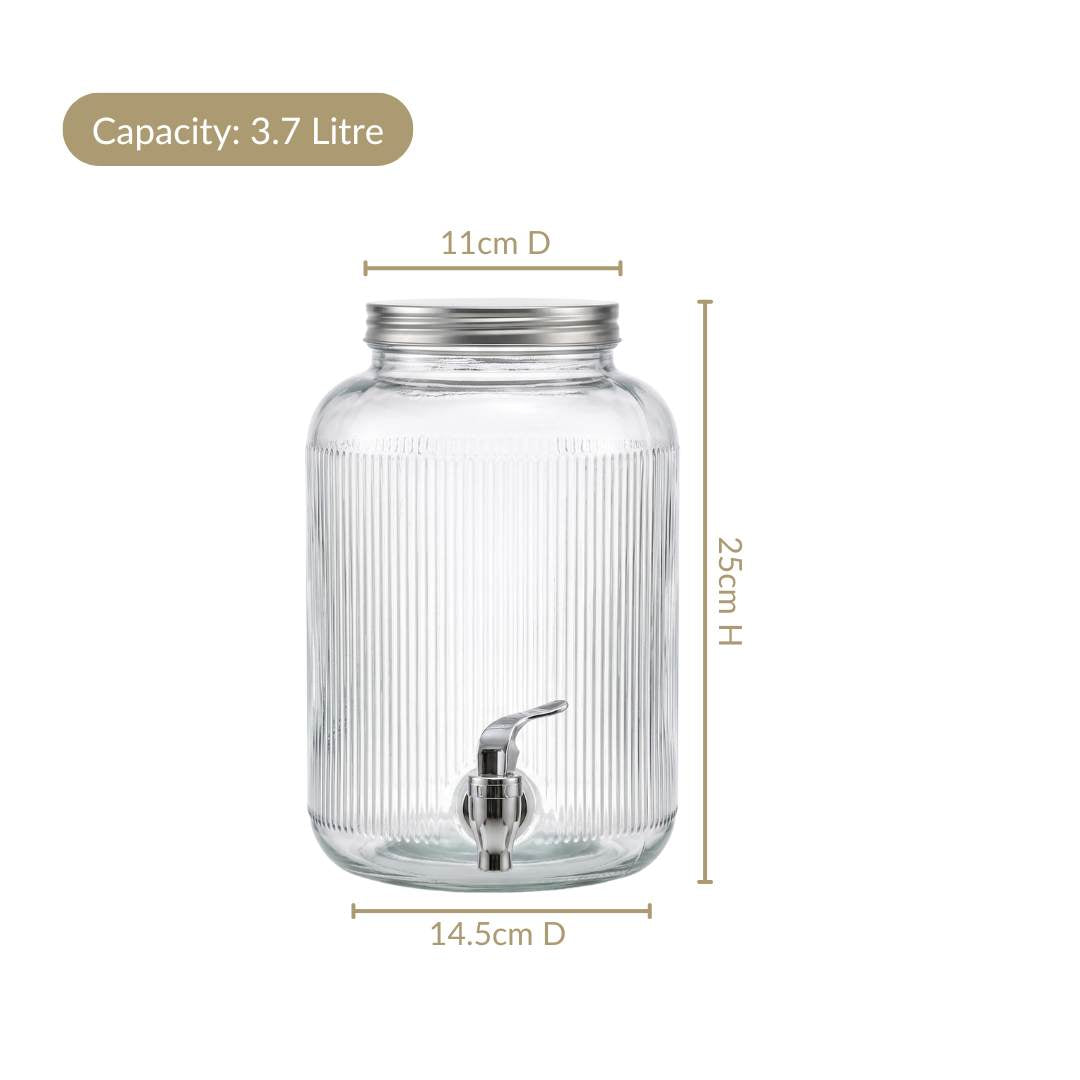 Ribbed Glass Drink Dispenser 3700ml Nestasia