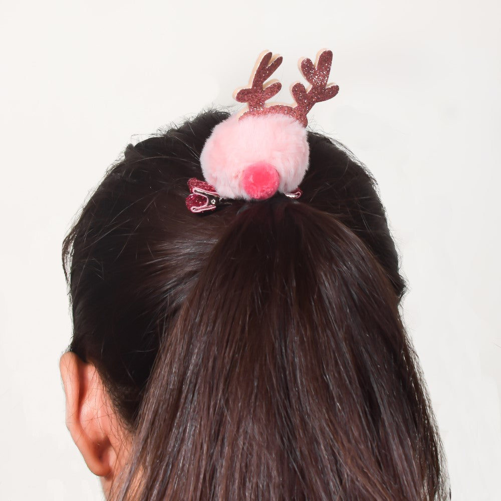 Fluffy Reindeer Hairpin Baby Pink Nestasia