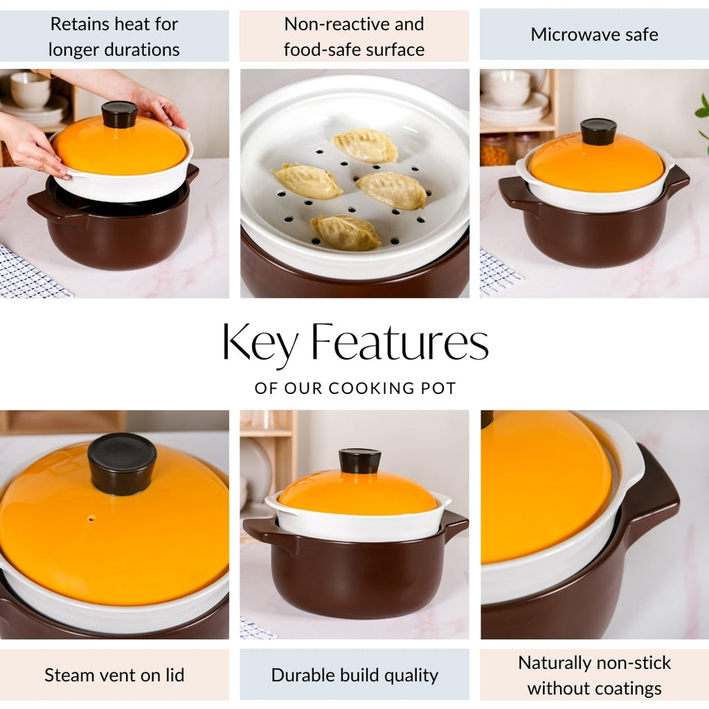 Clementine Japanese Style Ceramic Cooking Pot With Steamer 4100ml Nestasia