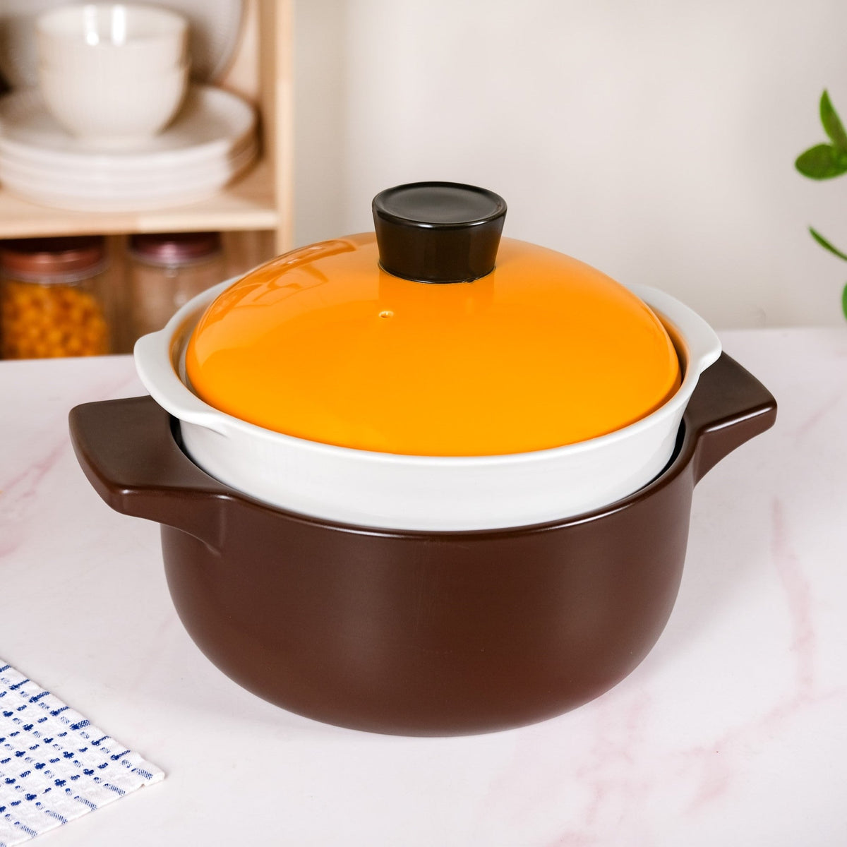 Clementine Japanese Style Ceramic Cooking Pot With Steamer 4100ml Nestasia
