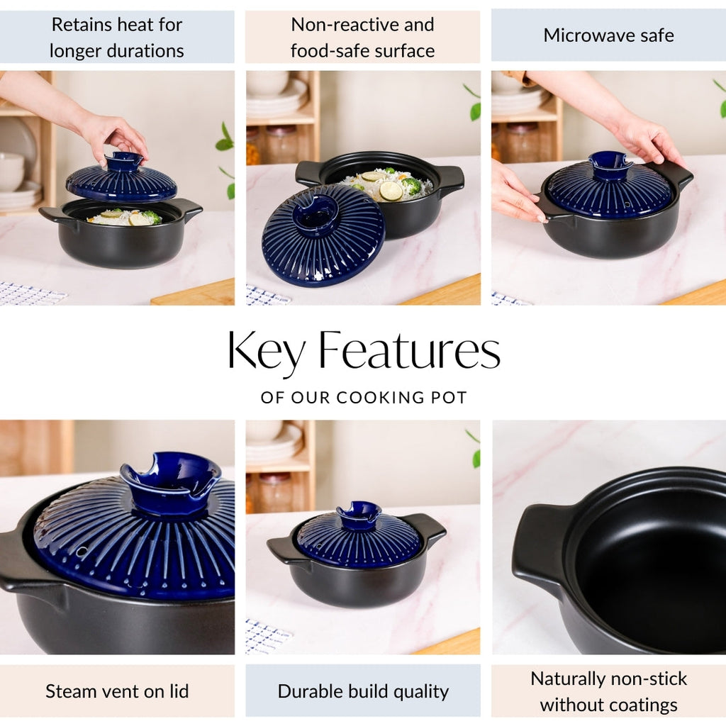 Lumea Japanese Style Earthenware Clay Cooking Pot 1600ml Nestasia