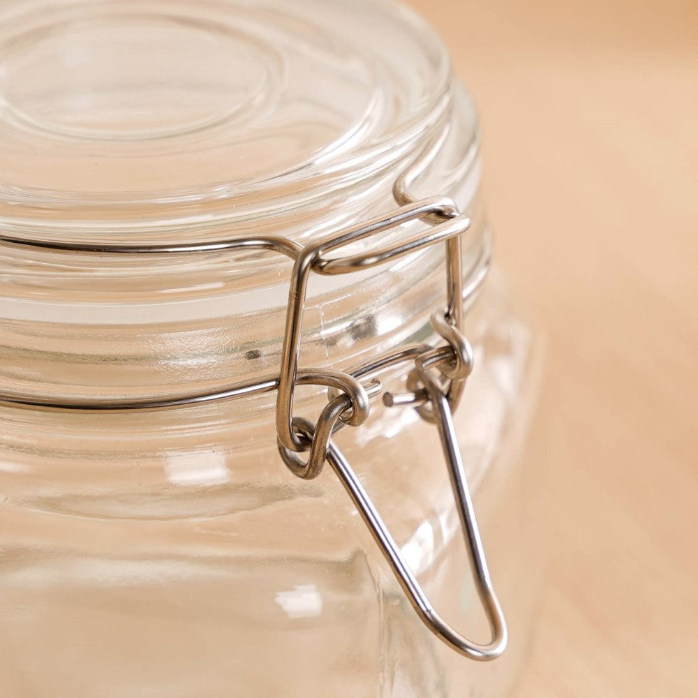 Set Of 4 Glass Storage Kitchen Jars With Clip Lids 500ml Nestasia