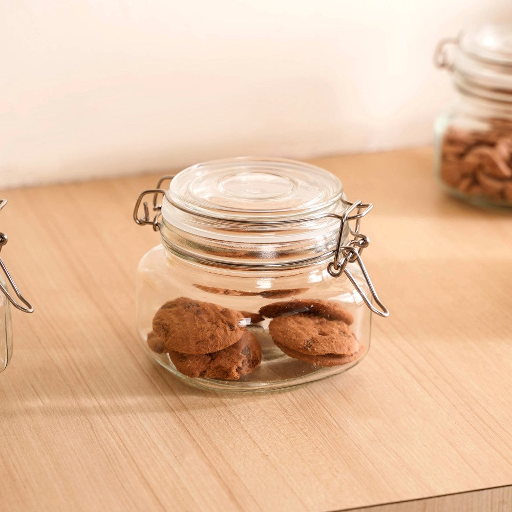 Set Of 4 Glass Storage Kitchen Jars With Clip Lids 500ml Nestasia