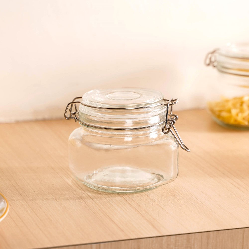 Set Of 4 Glass Storage Kitchen Jars With Clip Lids 500ml Nestasia