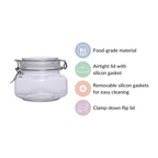 Set Of 4 Glass Storage Kitchen Jars With Clip Lids 500ml Nestasia