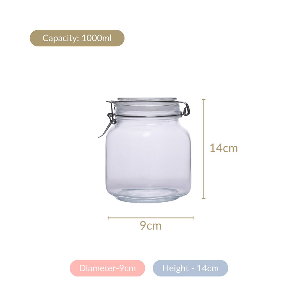 Airtight Glass Jars With Clip Lids Set Of 4 1000ml Nestasia