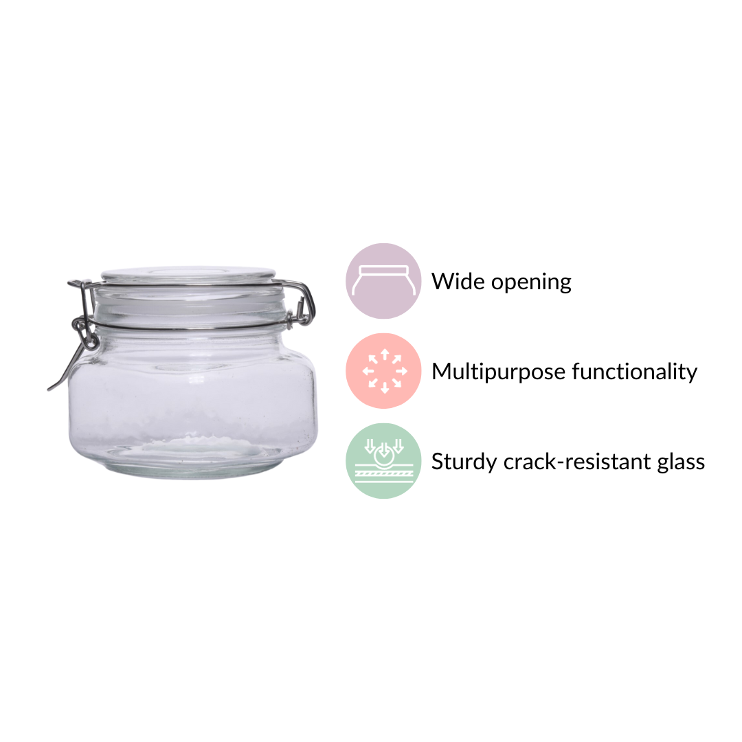 Set Of 4 Glass Storage Kitchen Jars With Clip Lids 500ml Nestasia