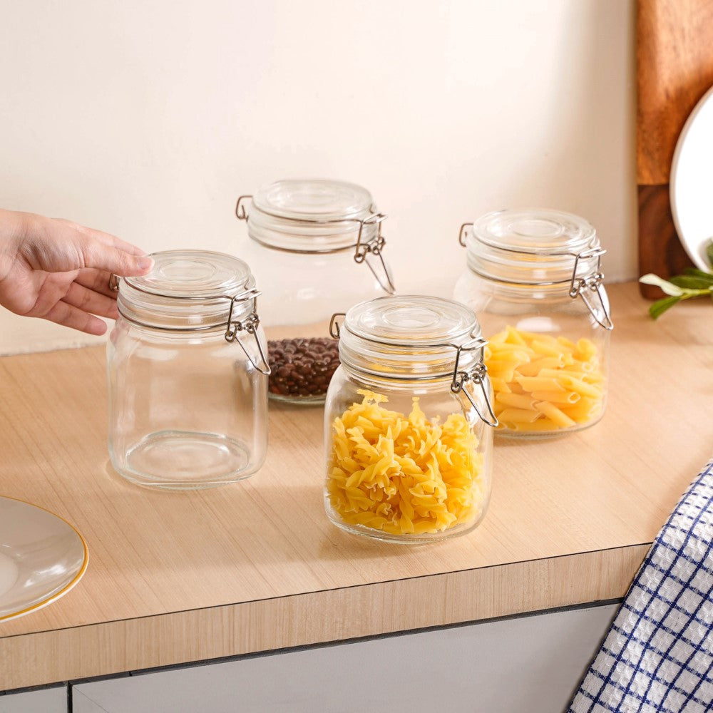 Airtight Glass Jars With Clip Lids Set Of 4 1000ml Nestasia