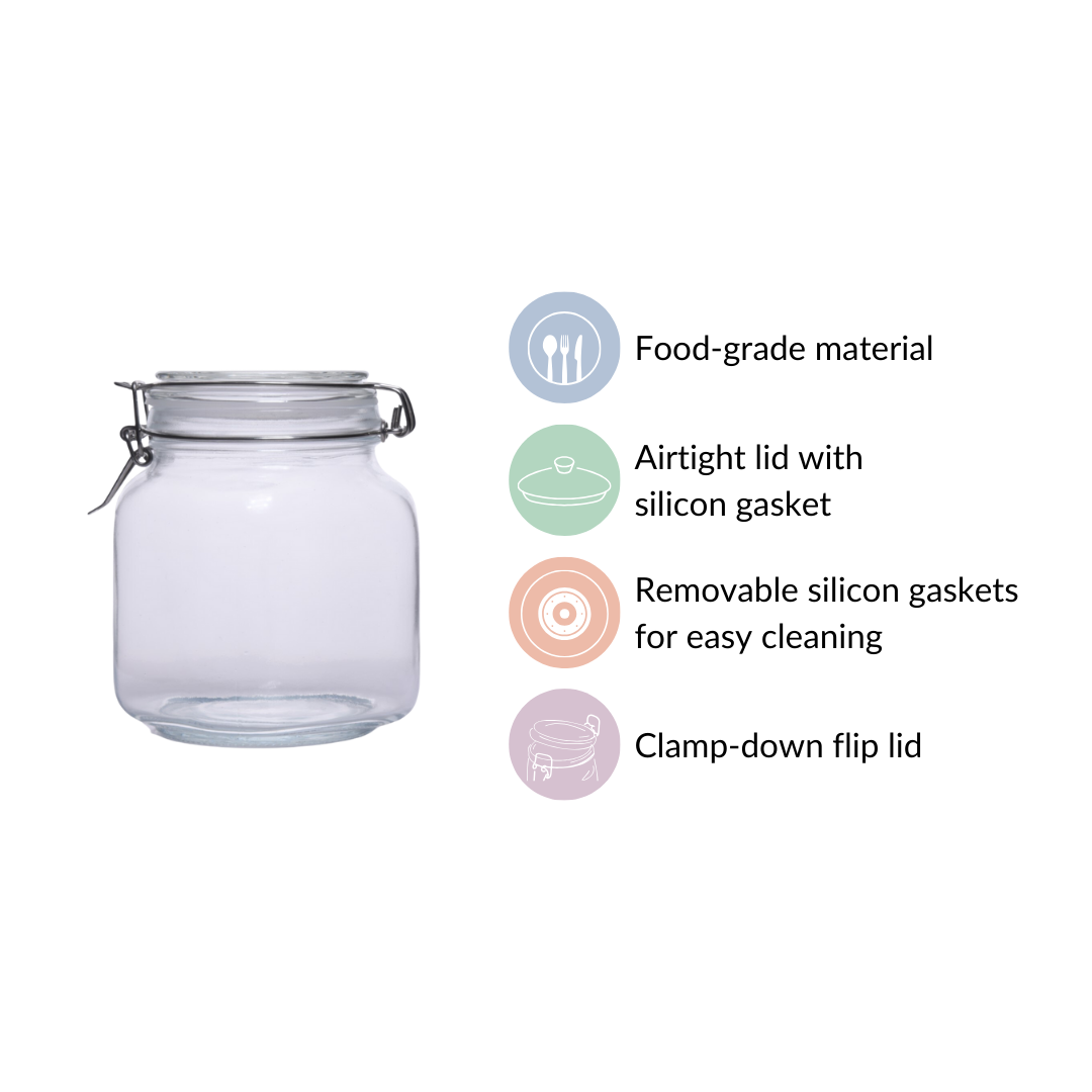 Airtight Glass Jars With Clip Lids Set Of 4 1000ml Nestasia