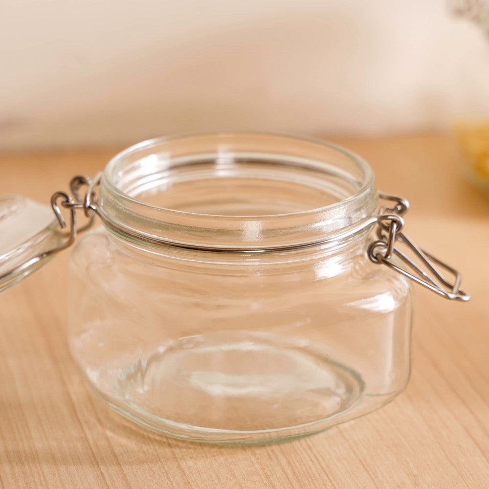 Set Of 4 Glass Storage Kitchen Jars With Clip Lids 500ml Nestasia
