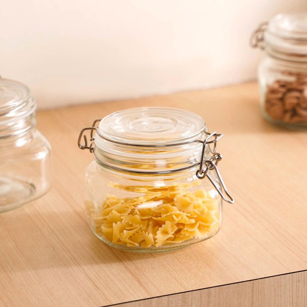 Set Of 4 Glass Storage Kitchen Jars With Clip Lids 500ml Nestasia