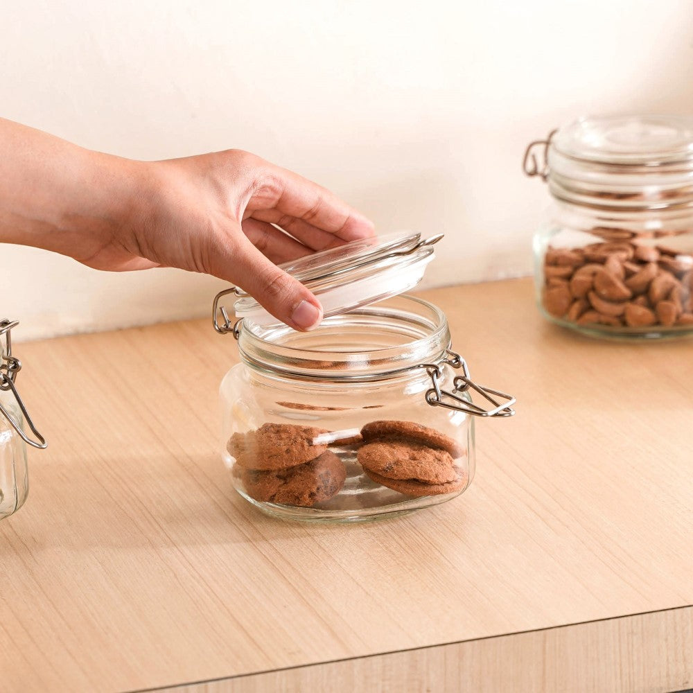 Set Of 4 Glass Storage Kitchen Jars With Clip Lids 500ml Nestasia