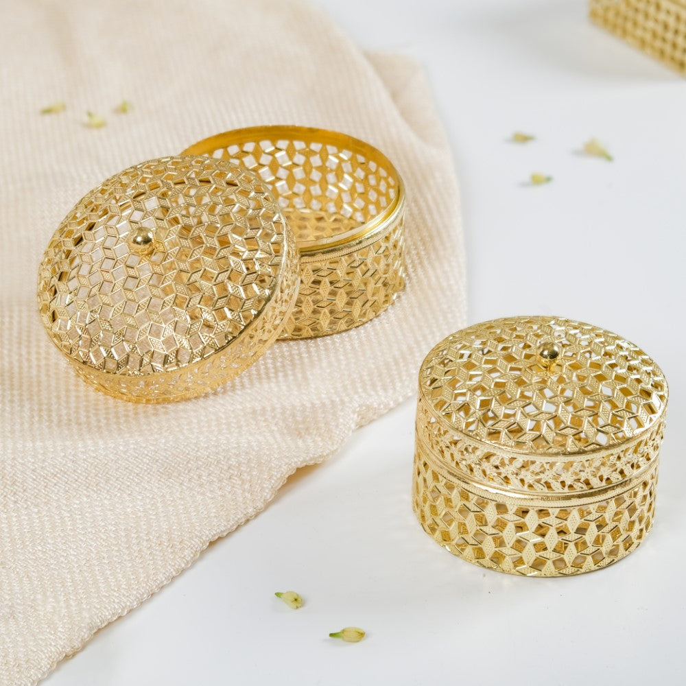 Set Of 2 Ornate Dry Fruit Box Gold Nestasia