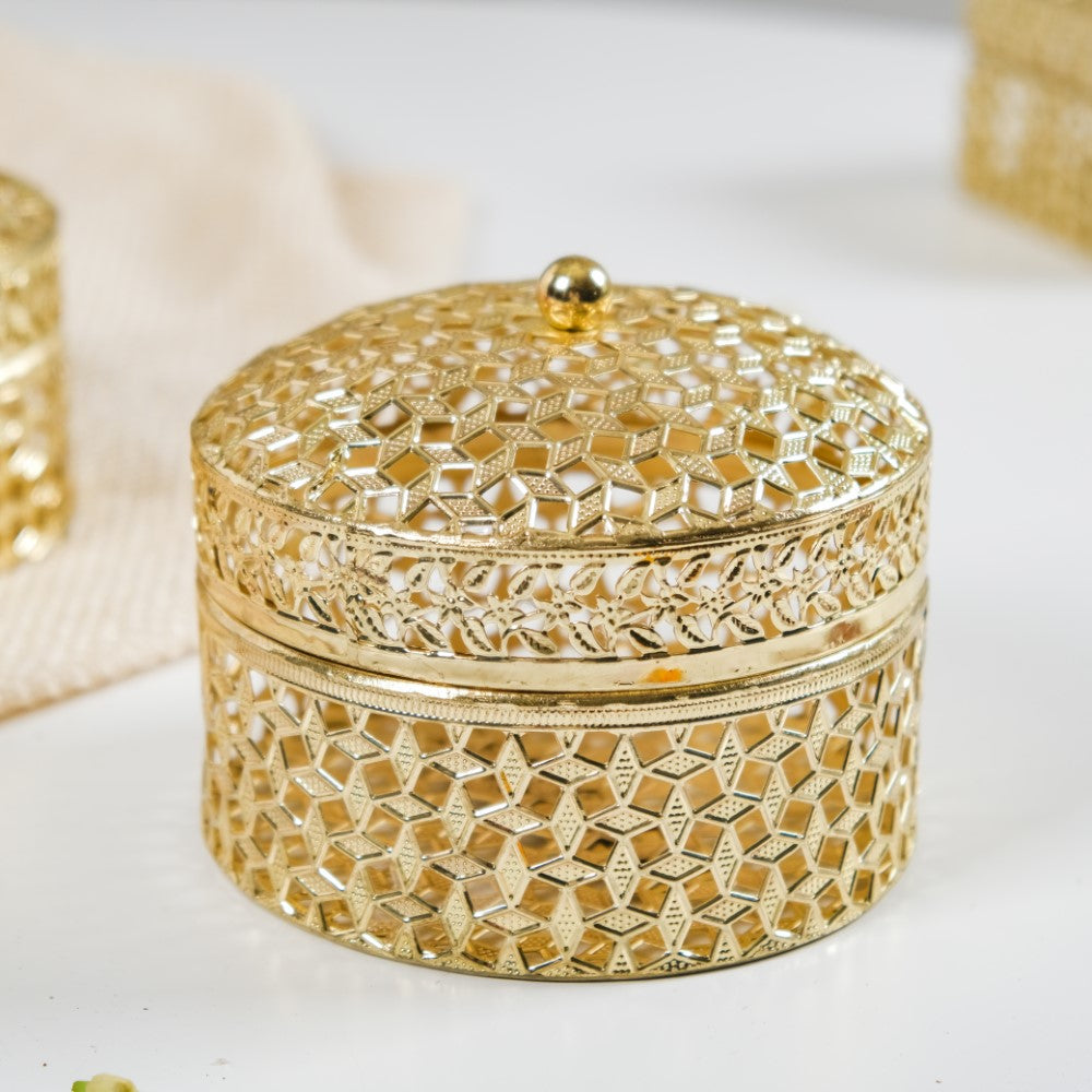 Set Of 2 Ornate Dry Fruit Box Gold Nestasia