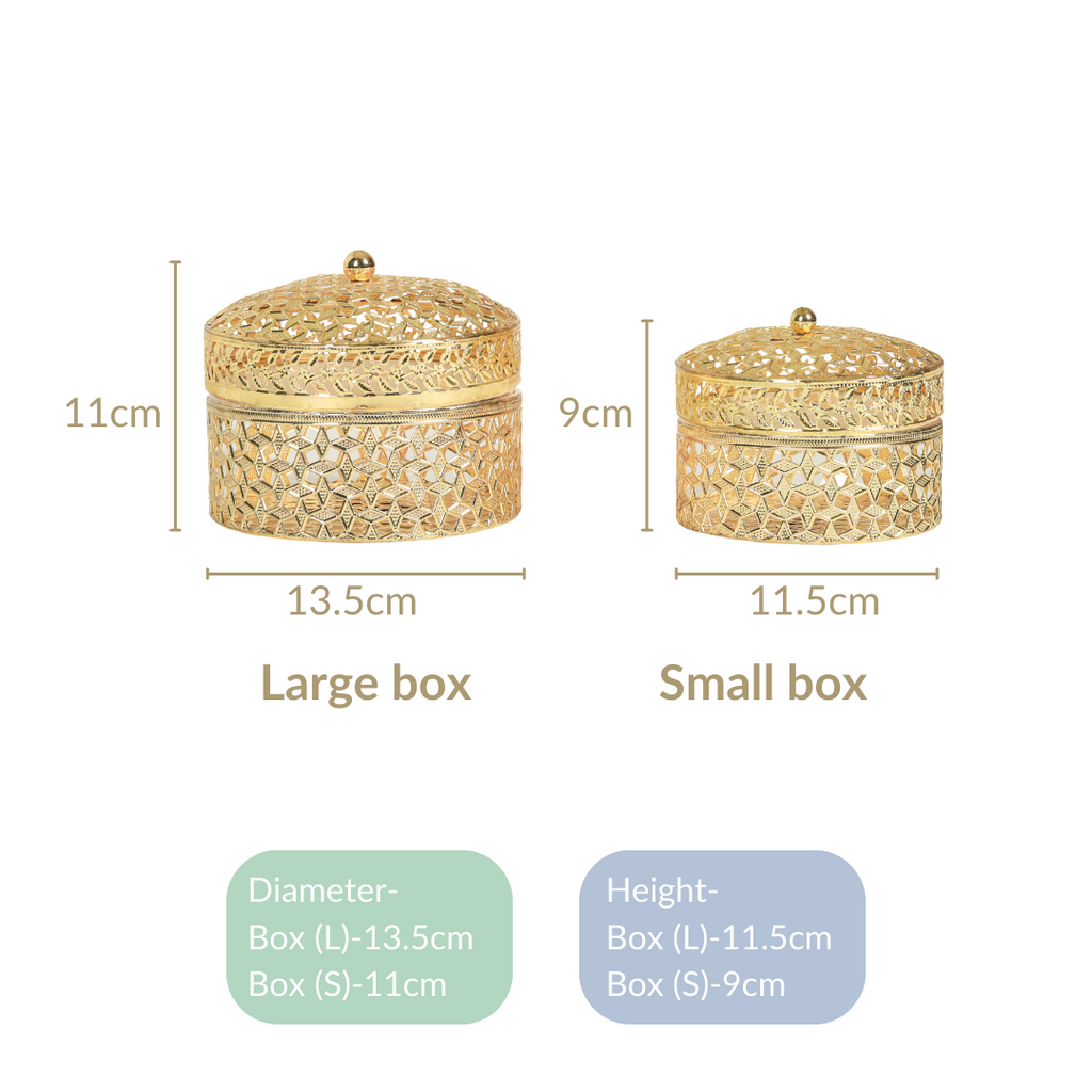Set Of 2 Ornate Dry Fruit Box Gold Nestasia