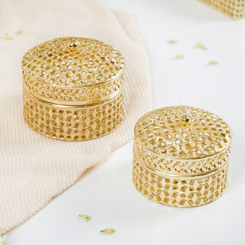 Set Of 2 Ornate Dry Fruit Box Gold Nestasia
