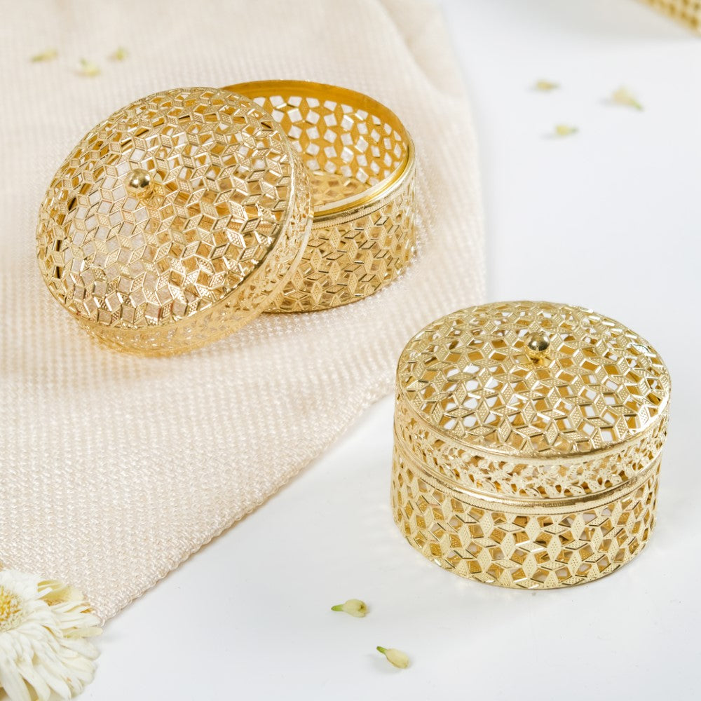 Set Of 2 Ornate Dry Fruit Box Gold Nestasia