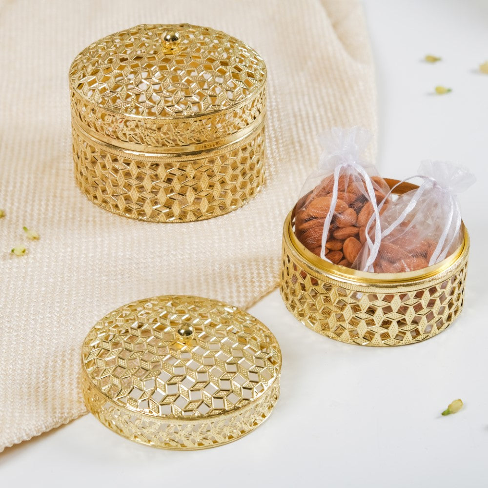 Set Of 2 Ornate Dry Fruit Box Gold Nestasia