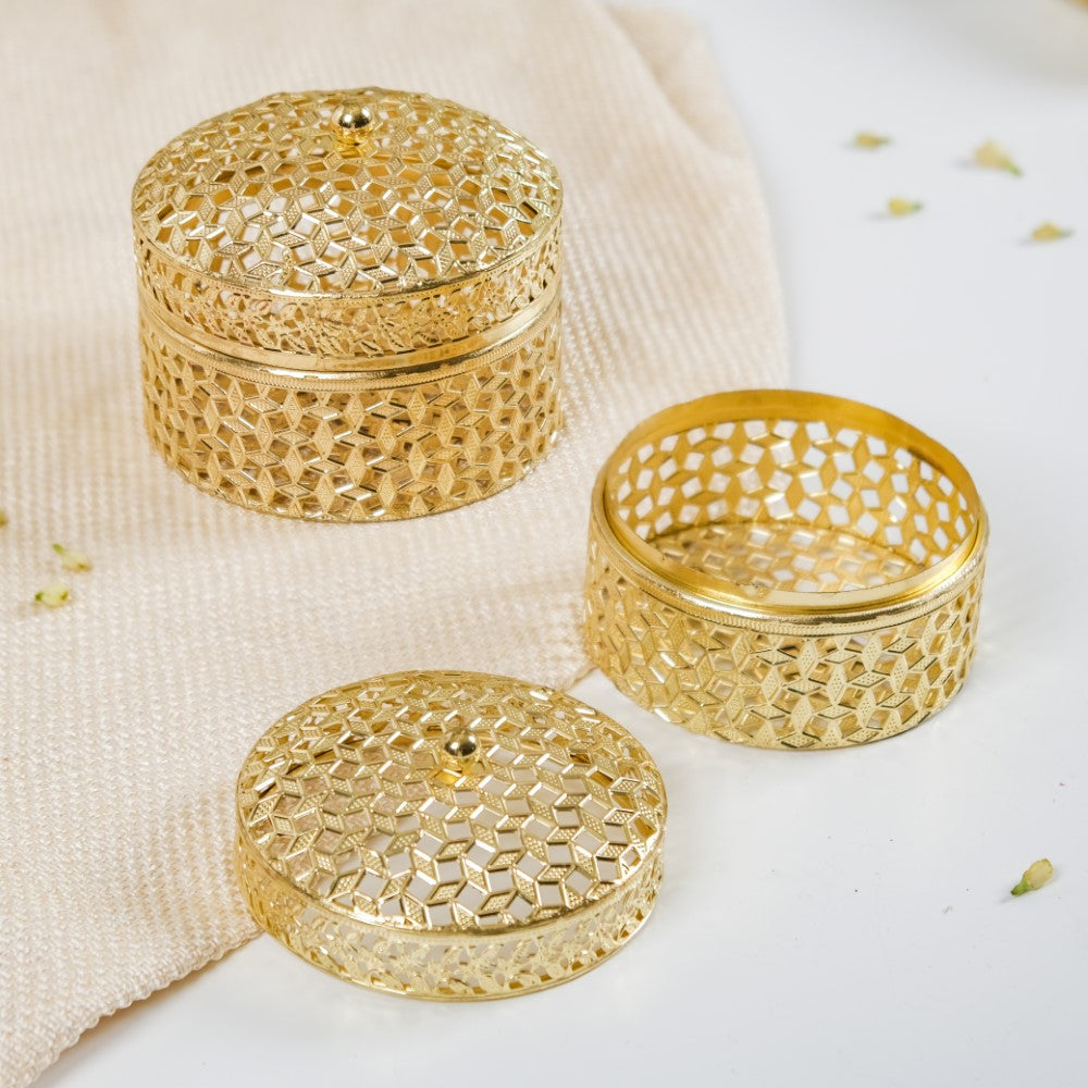 Set Of 2 Ornate Dry Fruit Box Gold Nestasia