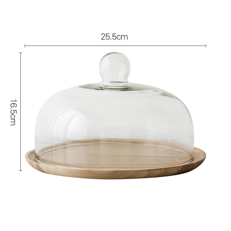 Rubber Wood Cake Stand With Dome 10 inch Nestasia