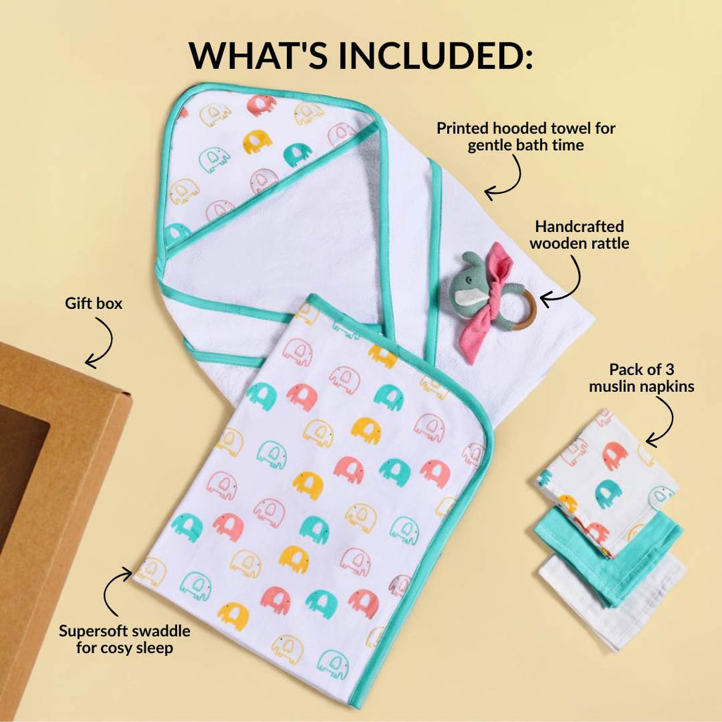 Jumbo Joy Baby Shower Gift With Towel Swaddle Napkin Rattle Set Of 6 Nestasia