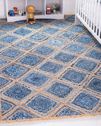 Eco Friendly Blue Rectangular Denim Carpet For Bedroom