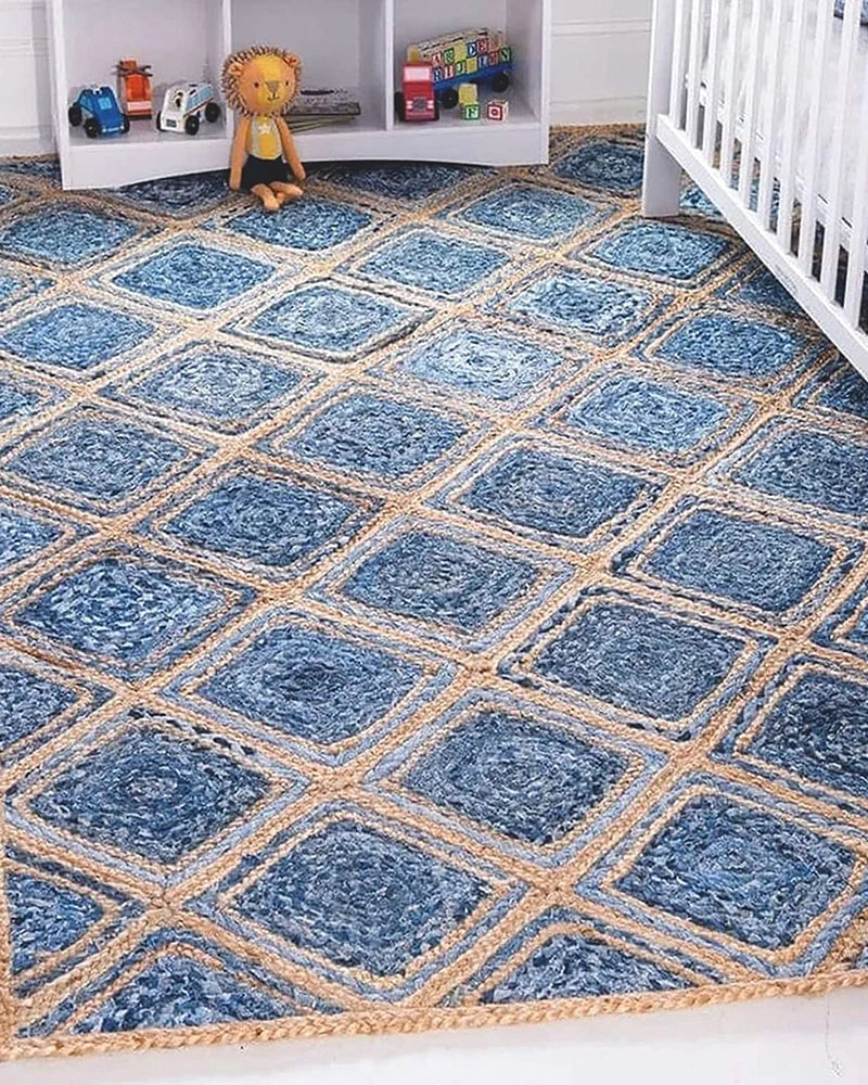 Eco Friendly Blue Rectangular Denim Carpet For Bedroom