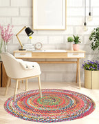 Rustic Multicolor Round Jute Carpet For Bedroom