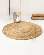 Woven Natural Round Jute Carpet For Hall Decoration