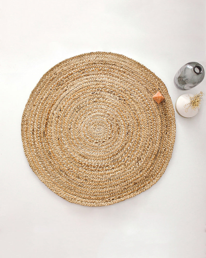 Woven Natural Round Jute Carpet For Hall Decoration