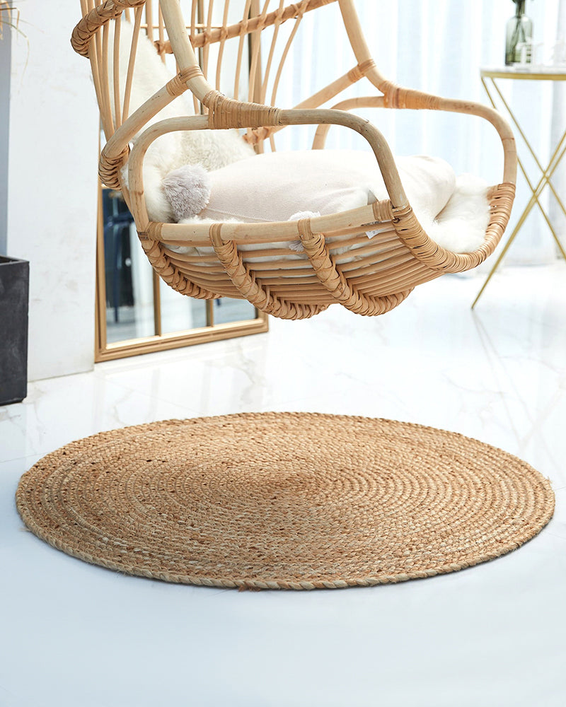 Woven Natural Round Jute Carpet For Hall Decoration