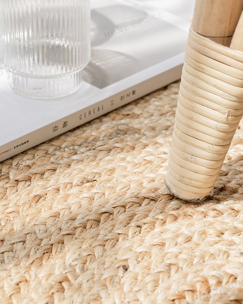 Woven Natural Round Jute Carpet For Hall Decoration