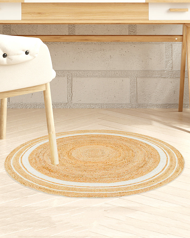 Rustic White Round Jute Carpet For Bedroom Interior