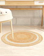 Rustic White Round Jute Carpet For Bedroom Interior