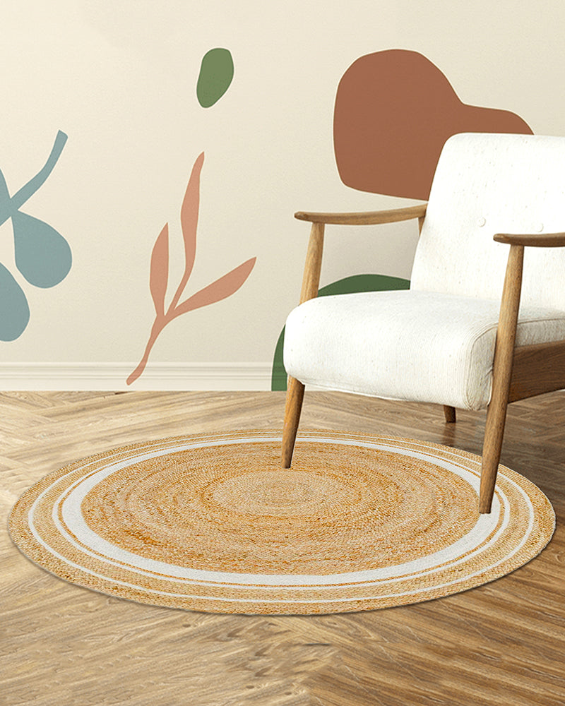 Rustic White Round Jute Carpet For Bedroom Interior