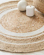Rustic White Round Jute Carpet For Bedroom Interior