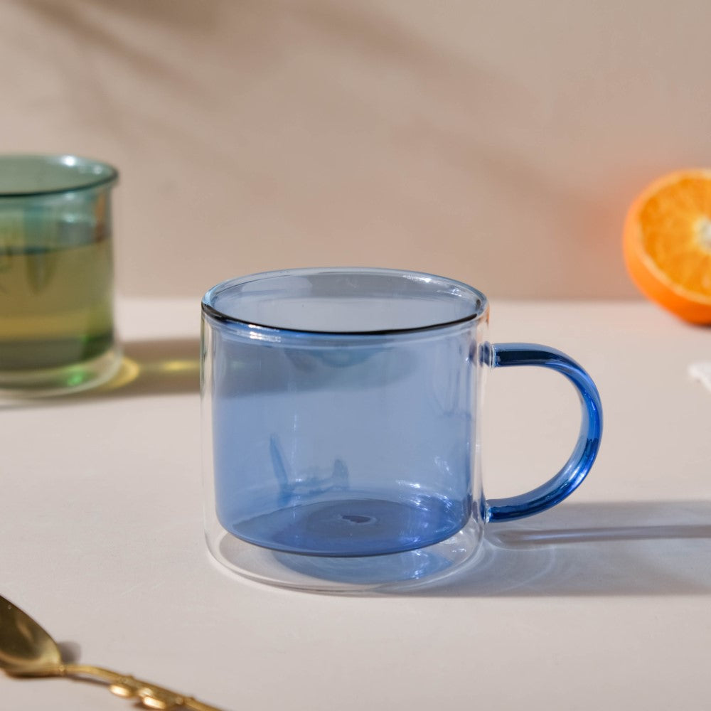 Double Wall Glass Mug Blue Nestasia