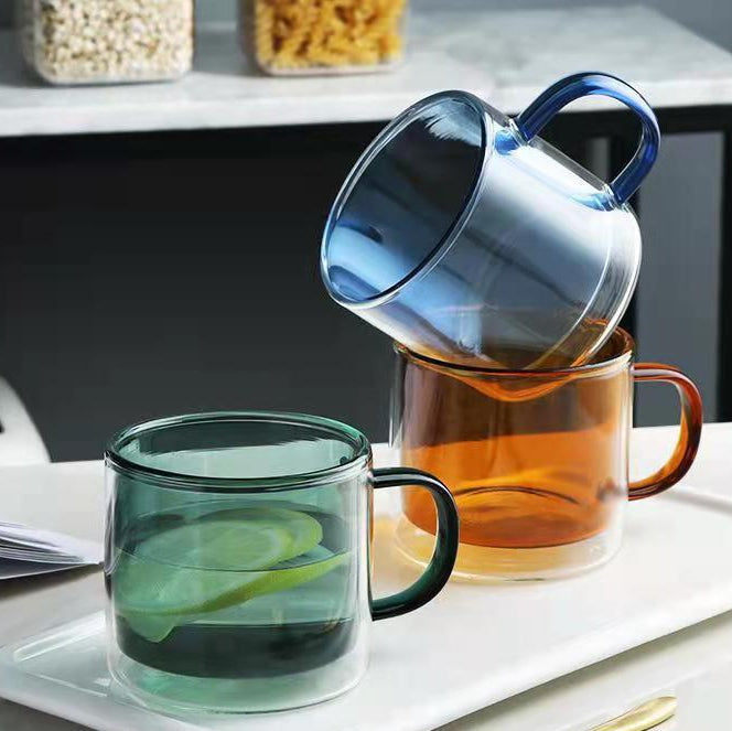 Double Wall Glass Mug Blue Nestasia