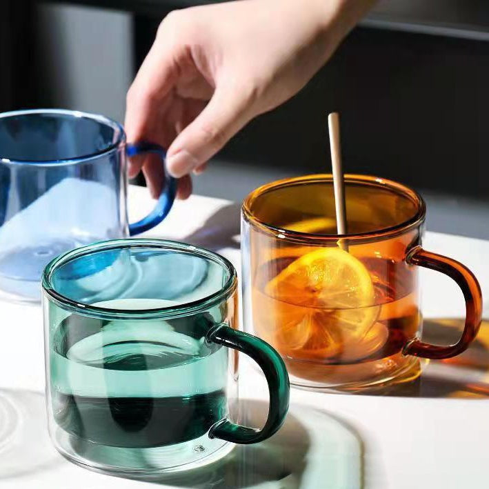 Double Wall Glass Mug Blue Nestasia