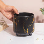 Halcyon Gold Black Marble Ceramic Planter With Legs Large Nestasia