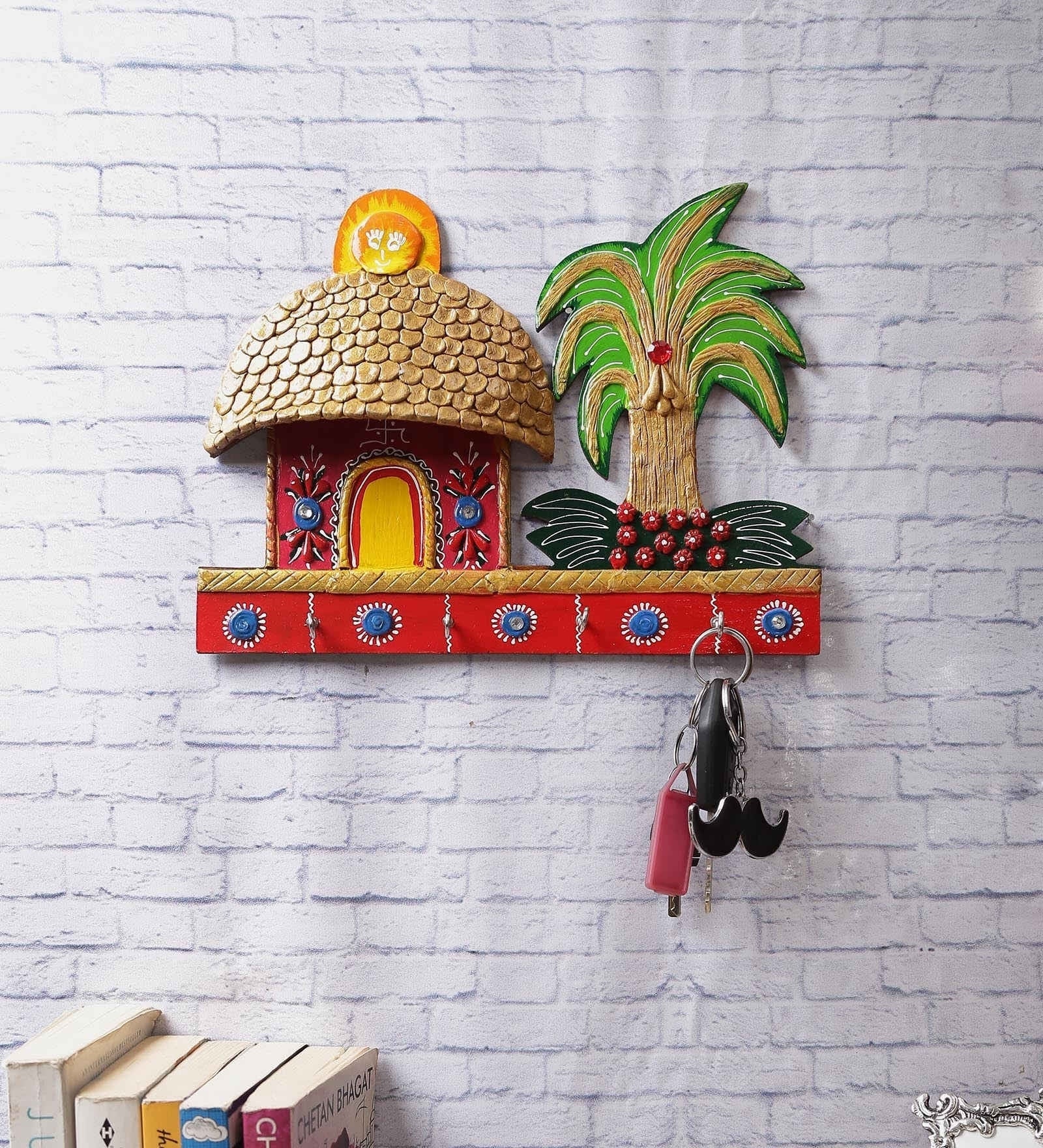 Multicolour Papier Mache Cottage Key Holder Kafalo