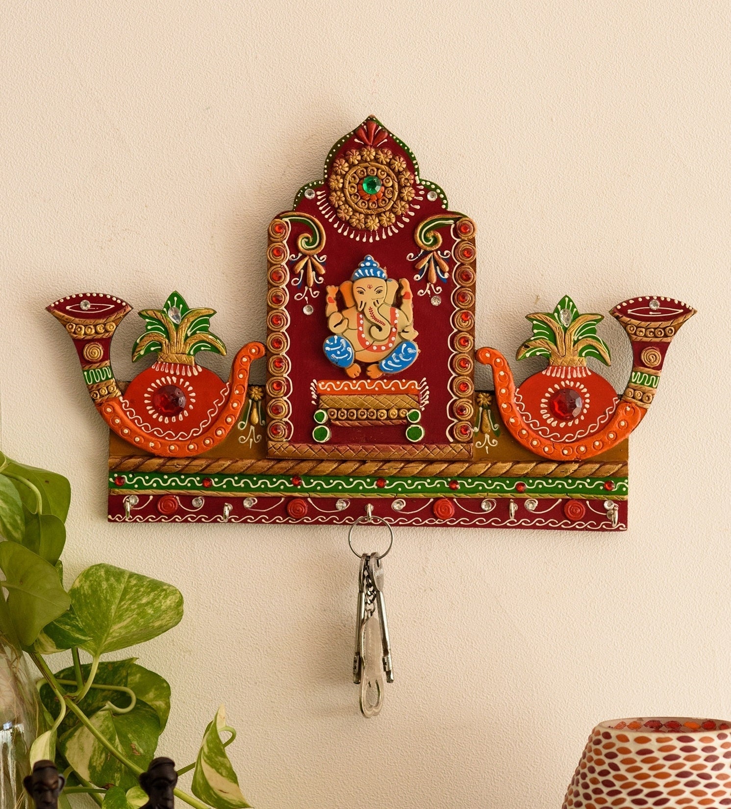 Colorful Paper Mache Lord Ganesha with Shehnai Key Holder Kafalo