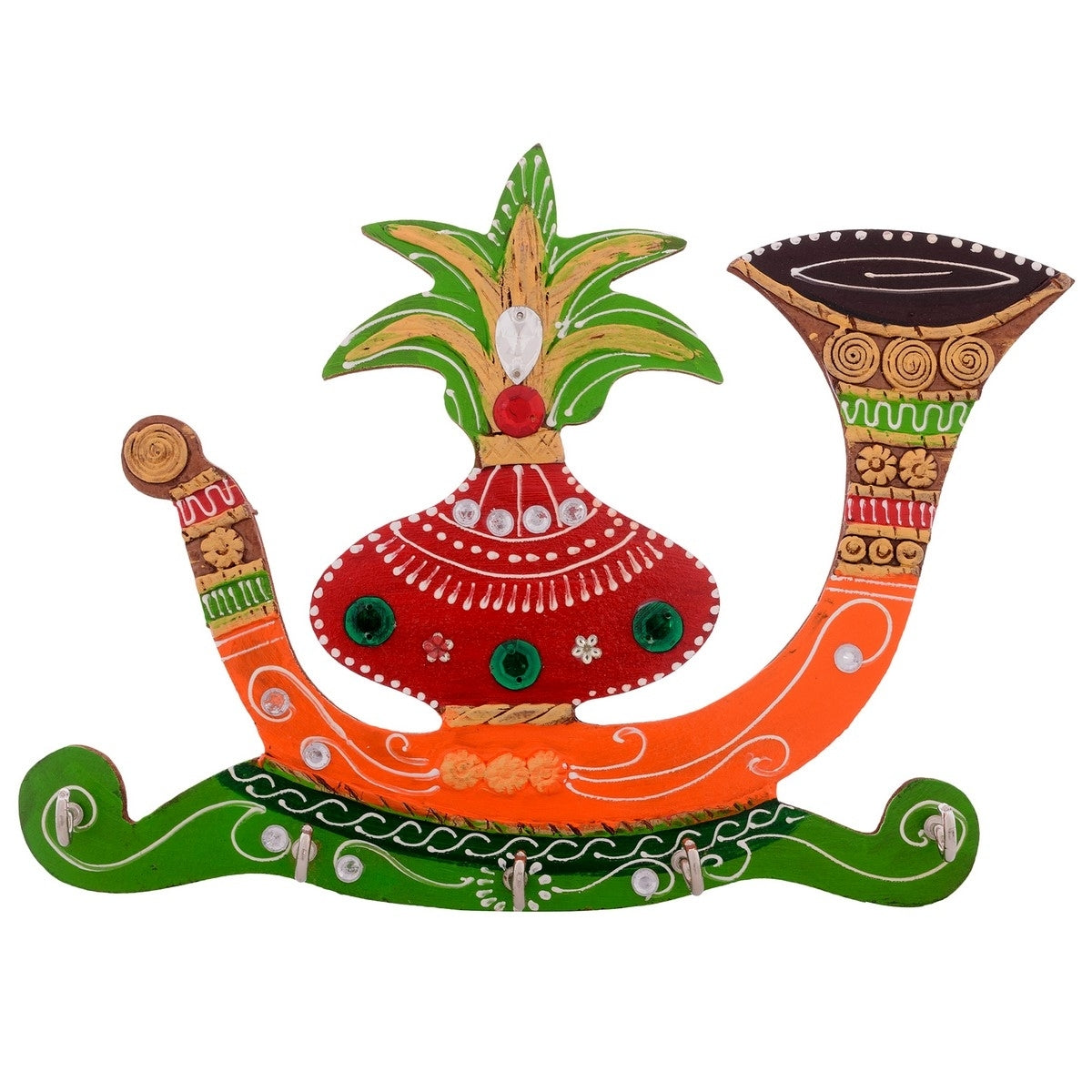 Papier-Mache Kalash Shehnai 5 Hooks Key holder Kafalo