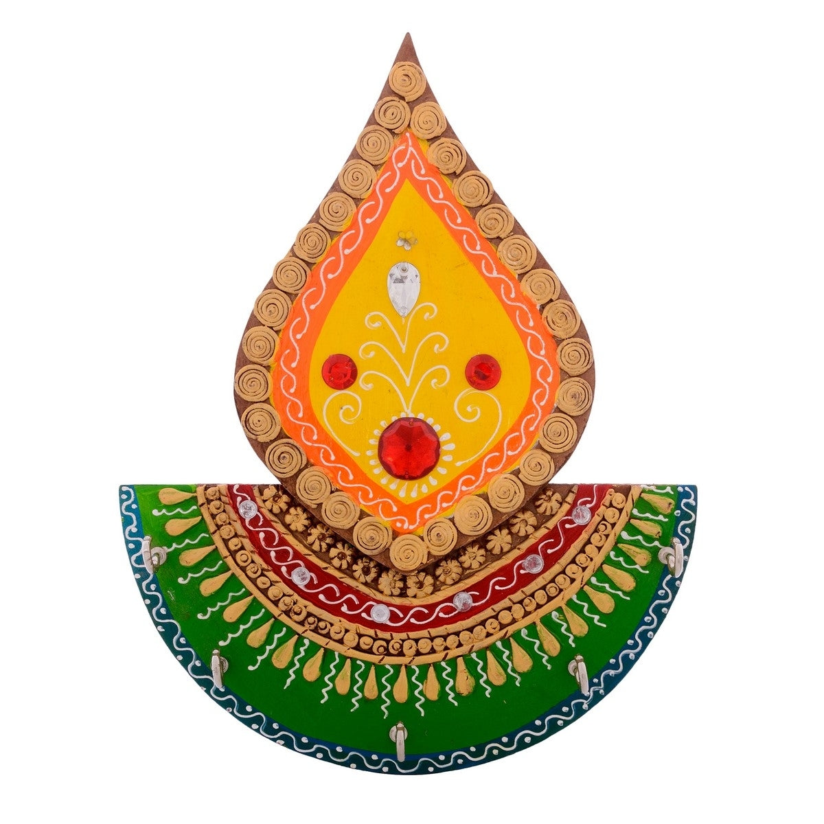 Papier-Mache Embossed Diya Designer Key Holder With 5 Hooks Kafalo