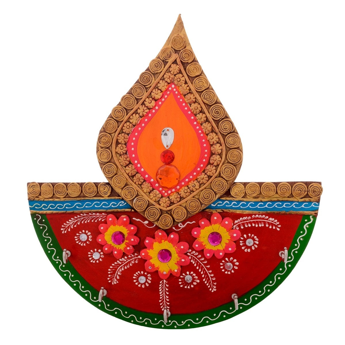 Papier-Mache Floral Tilak Design 5 Hooks Key holder Kafalo